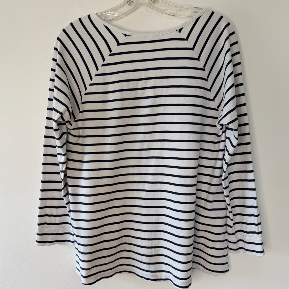 LAKE Pajamas Pima Cotton Navy Blue Striped Maternity Nursing Top Size M *flaws - Picture 2 of 10
